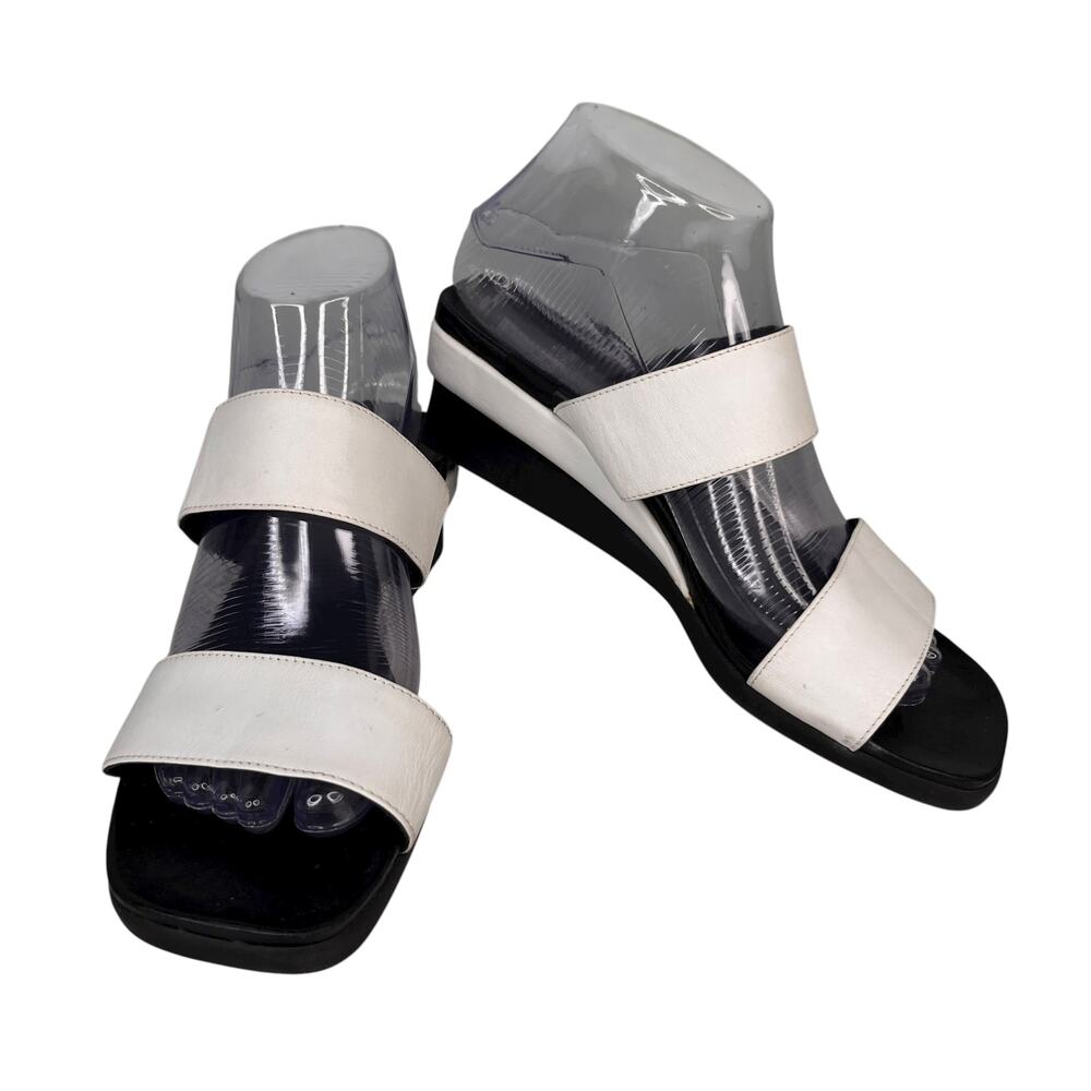 Charles Jourdan Paris Yol Wedge Sandals Black White 8M
